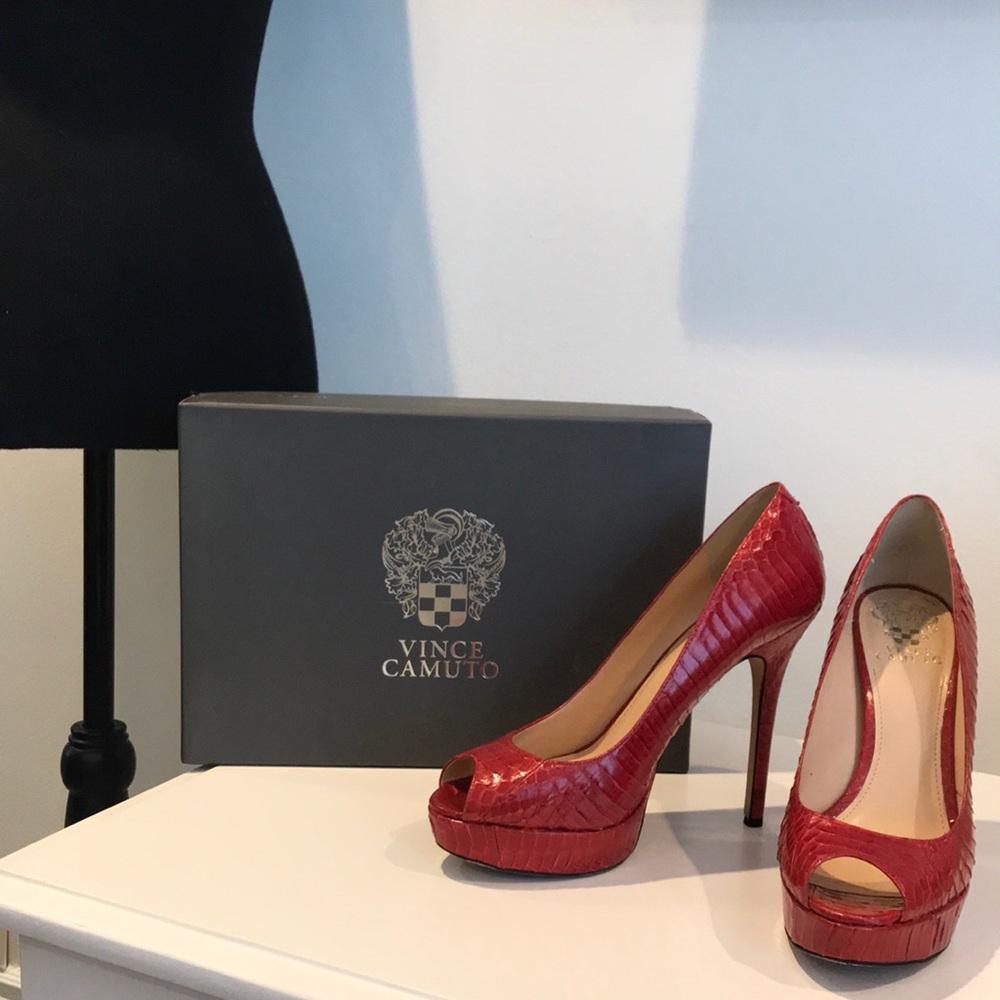 Vince Camuto “Love Affair” Red Snakeskin Stiletto Heels